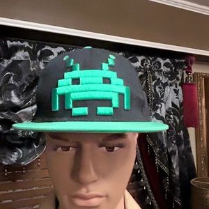 Space invaders hat green black adjustable
